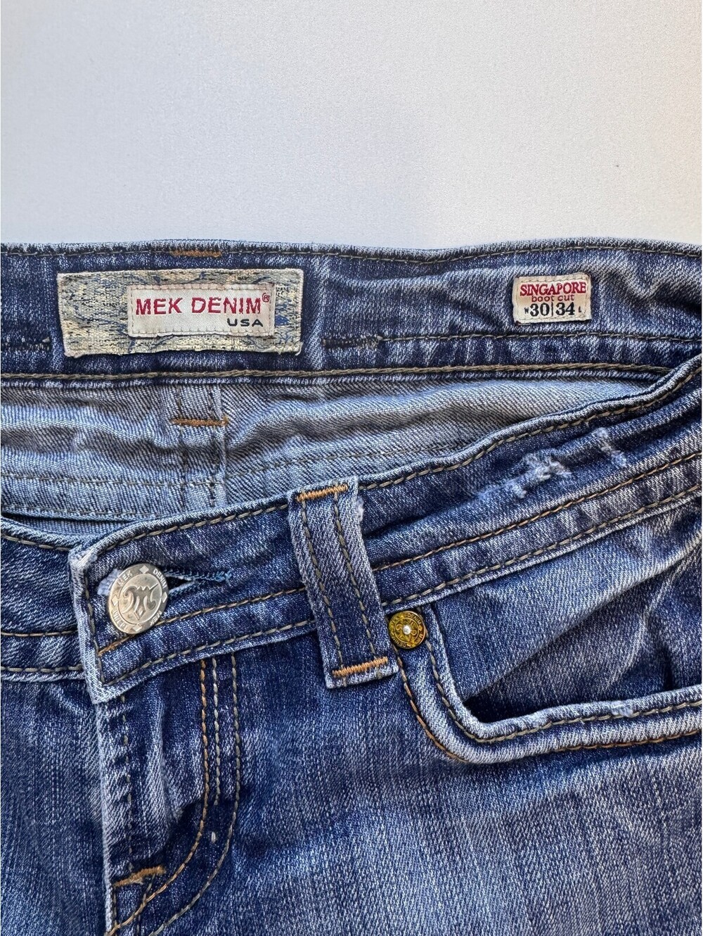 MEK Denim Y2K Low Rise Western Cowgirl Bootcut Jeans Embroidered Flap Pocket 30 - Picture 5 of 8